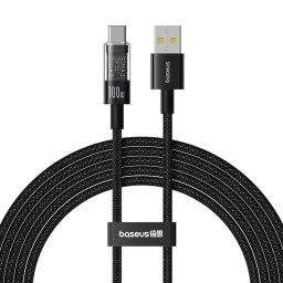 Cable de carga Baseus Gem USB-A a USB-C 2m 100W negro carga rápida