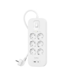 Regleta Belkin Connect 6 Tomas Protección 650J USB-A USB-C Cable 2m Montaje Pared