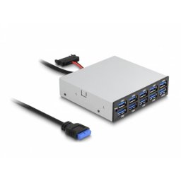 Hub DeLock 10 puertos USB 5 Gbps modelo 64208 frontal para bahía 3,5" carcasa metálica