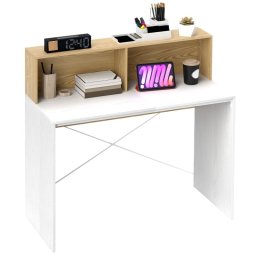 Homcom Escritorio Con 2 Compartimentos Abiertos 110x50x102,6cm Blanco Y Natural