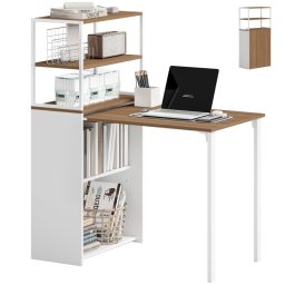 Homcom Escritorio Plegable Con Estantería Con 4 Estantes 105x60x127 Cm Natural