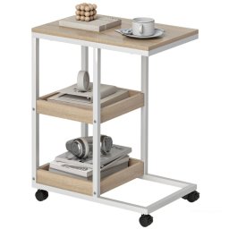 Homcom Mesita Auxiliar En Forma De C Con Ruedas 51x33x66 Cm Natural Y Blanco