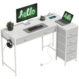 Homcom Escritorio Esquinero Reversible Con Toma De Corriente 6 Cajones Blanco