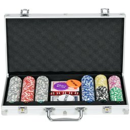 Sportnow Juego De Póker Con 300 Fichas 2 Barajas De Cartas 5 Dados Tapete Plata
