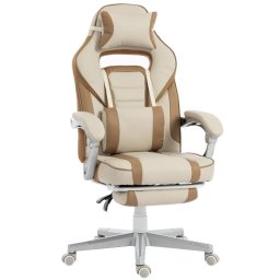 Homcom Silla Gaming Reclinable Con Reposapiés Retráctil Soporte Lumbar Crema