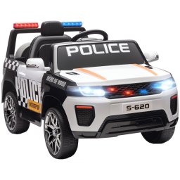 Aiyaplay Coche Eléctrico Para Niños De Policía Con Motor Doble Y Sirena Blanco