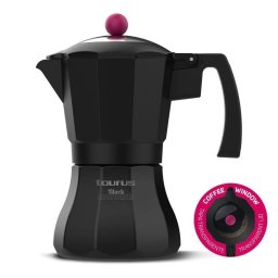 Cafetera Italiana Taurus Black Moments 3 Tazas Base Aluminio Inducción Tapa Transparente