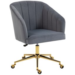 Homcom Silla De Oficina De Terciopelo Con Ruedas Altura Ajustable Gris
