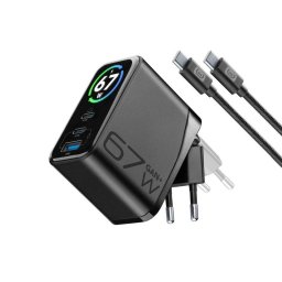 Cargador de red Cellularline PowerView IQ Kit ACH 67W con pantalla TFT y GaN+