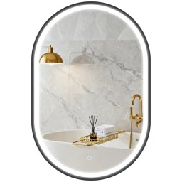 Homcom Espejo De Baño Con Luz De Pared Ovalado 60x90 Cm 3 Colores De Luz Negro