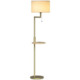 Homcom Lámpara De Pie Con Estante 40w Pantalla De Lino Ø40x170 Cm Dorado