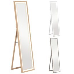 Homcom Espejo De Cuerpo Entero Con Luz Led 160x40 Cm Con Soporte Roble