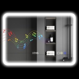 Homcom Espejo De Baño Con Luz Led 70x50 Cm Con Bluetooth Reloj Digital