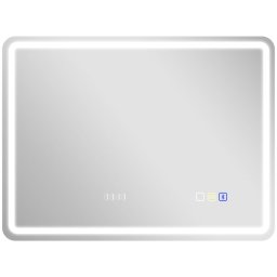 Homcom Espejo De Baño Con Luz Led 80x60 Cm Con Bluetooth Reloj Digital
