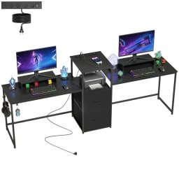 Homcom Mesa Gaming Doble Escritorio Extralargo De 244 Cm Negro