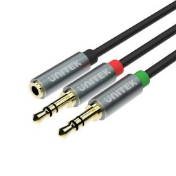 Cable de Audio Unitek Y-C957ABK 3,5mm Hembra a 2x3,5mm Macho 0,2m Negro/Gris