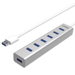 Hub Unitek 7 puertos 5 Gbps USB 3.2 Gen 1 modelo Y-3090 Plata con adaptador AC