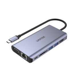 Base para portátiles Unitek uHUB O8+ USB-C 100W HDMI VGA Ethernet
