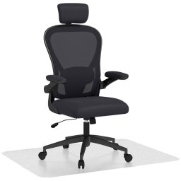 Homcom Pack Oficina Con Silla De Malla Negra Y Alfombra Protectora 90x120 Cm