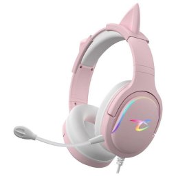 Auriculares Subsonic SA5684-1 con cable, RGB, micrófono boom y diseño over ear rosa