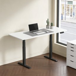 Kimex Escritorio Motorizado Sentado De Pie, 150 X 75 Cm, Tablero Blanco Con Bordes Redondeados/base Negra