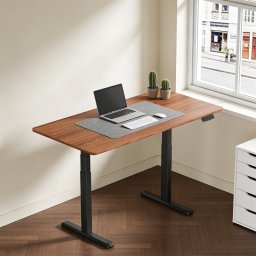 Kimex Escritorio Motorizado Sentado De Pie, 150 X 75 Cm, Tablero Nogal Con Bordes Redondeados/base Negra