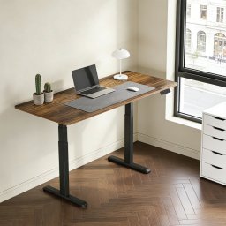 Kimex Escritorio Motorizado Sentado De Pie, 150 X 75 Cm, Tablero Marrón Rústico/base Negra
