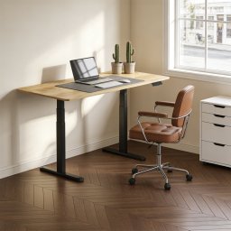 Kimex Escritorio Motorizado Sentado De Pie, 150 X 75 Cm, Tablero Madera Clara Rústica/base Negra