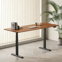 Kimex Escritorio Motorizado Sentado De Pie, 180 X 75 Cm, Tablero Nogal Con Bordes Redondeados/base Negra