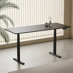 Kimex Escritorio Motorizado Sentado De Pie, 180 X 75 Cm, Tablero Negro Con Bordes Redondeados/base Negra