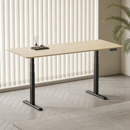 Kimex Escritorio Motorizado Sentado De Pie, 180 X 75 Cm, Tablero Madera Natural/base Negra