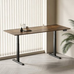 Kimex Escritorio Motorizado Sentado De Pie, 180 X 75 Cm, Tablero Marrón Rústico/base Negra