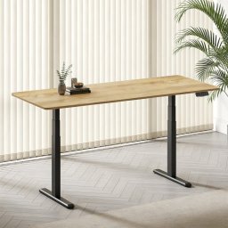 Kimex Escritorio Motorizado Sentado De Pie, 180 X 75 Cm, Tablero Madera Clara Rústica/base Negra