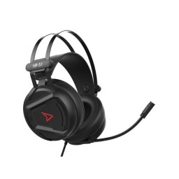 Auriculares Steelplay HP51 con cable USB y jack 3,5 mm para gaming, micrófono extraíble, negro y rojo