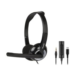Auriculares Hamlet HHEADMUS-CJ con cable USB-C y jack, para oficina y call center, negros