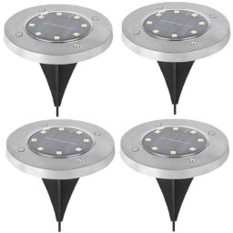 Luces Solares Empotrables de Suelo Autrucker 8 LED IP65 Paquete de 4 Blanco Cálido