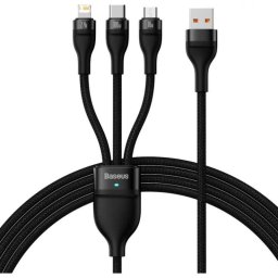 Cable USB Baseus Flash Series 3 en 1, 1,2 m, USB-C/Micro USB/Lightning, 100W, Negro