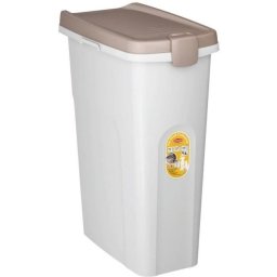 Contenedor Para Pienso Kerbl 40 L Hermético Con Junta De Goma, Tapa Con Cierre A Presión Y Ruedas, Cubeta Interior Extraíble Y Asas Integradas, Marrón Y Blanco