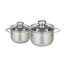 Elo Brillant Juego De Ollas/recipientes De Acero Inoxidable 18/10 Sin Pfas, 12 Cm Y 14 Cm, Con Tapa De Vidrio Resistente A Golpes, Escala De Medición Integrada E Inducción