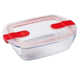 Pyrex Cook & Heat Bandeja Rectangular De Vidrio Borosilicato 23 X 15 Cm (1,1 L) Con Tapa Hermética, 2 Válvulas De Vapor Y Apta Para Horno, Microondas, Congelador Y Lavavajillas