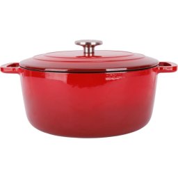Cosy & Trendy Fontestic Cocotte 28 Cm De Hierro Fundido Esmaltado Rojo 6,15-6,9 L, Interior Blanco Liso. Tapa De Hierro Con "gotas" Y Pomo Metálico. Apta Para Todo Tipo De Fuegos E Inducción