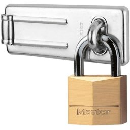 Master Lock Pack De Moraillo 89 Mm Con Candado De Latón 40 Mm Y 2 Llaves, Grillete Acero Templado 6 Mm, Kit De Montaje Incluido, Cilindro 4 Pines
