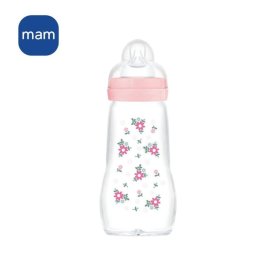 Biberón De Cristal Mam 260 Ml Rosa Con Tetina Silicona Talla 2 Skinsoft™ Desde 2 Meses, Apertura Ancha Y Tapa Anti-fugas