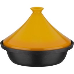 Gsw Tagine 30 Cm Base De Fundición De Acero Y Tapa De Cerámica, Compatible Con Inducción, Apto Para Horno, Color Negro Y Amarillo, Capacidad 2 L
