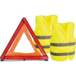 Kit De Seguridad Para Vehículo Carlinea: Triángulo De Emergencia Homologado E20 Y 2 Chalecos Reflectantes En20471 (xl) Con Bandas Blancas