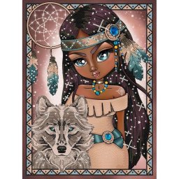 Kit Diamond Dotz Niña India con Lobo, Adulto, Multicolor, Intermedio, 400 mm x 300 mm