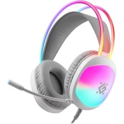 Auriculares Defender Eclipse RGB inalámbricos USB para gaming con aislamiento cerrado blancos