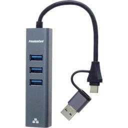 Hub USB PremiumCord con Ethernet Gigabit 3 Puertos USB-A y USB-C