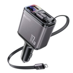 Cargador De Coche Yesido 4 En 1 Usb-c/usb-a Con Cables Usb-c/lightning 117w - Negro