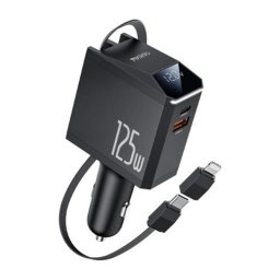 Cargador De Coche Yesido De 125 W Con Puertos Usb-c/usb-a Y Cable Retráctil Usb-c/lightning.
